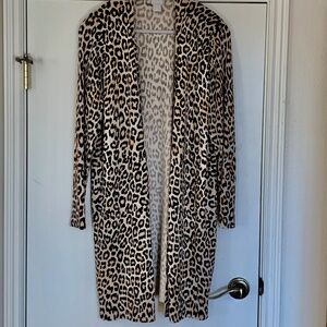 Chico's Long Leopard Print Knit Cardigan